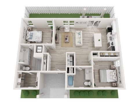 a 3d rendering of a floor plan with a bedroom and a bathroom